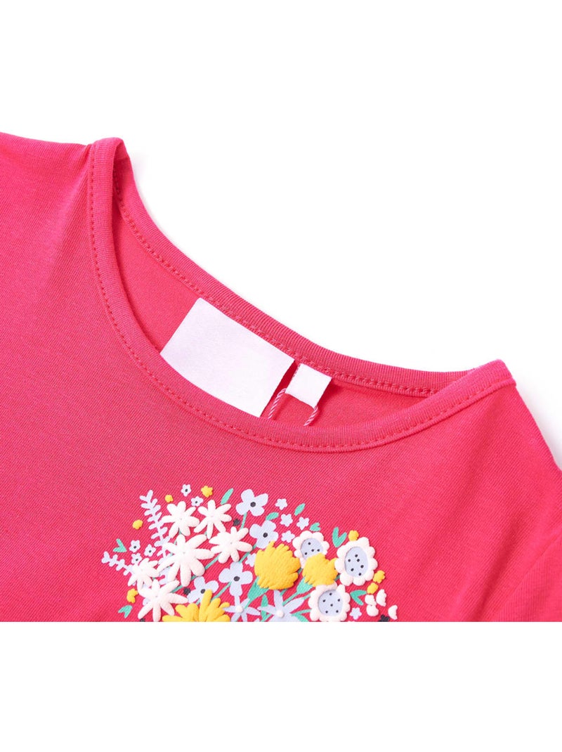 T-shirt enfant coton élasthanne imprimé fleurs col rond - vidaxl Rose - Kiabi