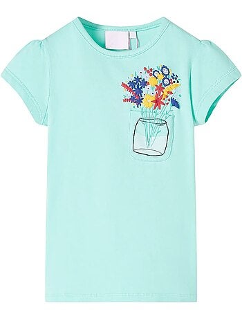 T-shirt enfant coton élasthanne imprimé fleurs col rond - vidaxl