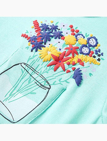 T-shirt enfant coton élasthanne imprimé fleurs col rond - vidaxl