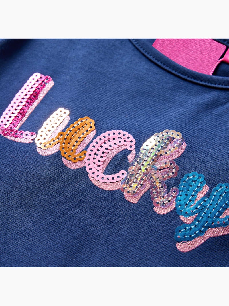 T-shirt enfant coton et élasthanne motif lucky scintillant manches longues - vidaxl Bleu - Kiabi