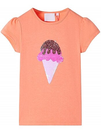 T-shirt enfant coton fluo glace pailletée réversible à sequins - vidaxl