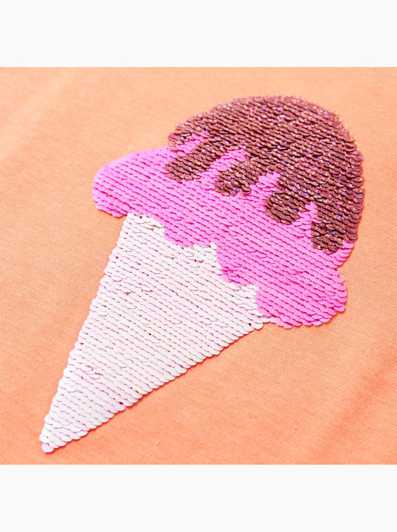 T-shirt enfant coton fluo glace pailletée réversible à sequins - vidaxl Orange - Kiabi