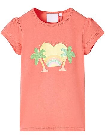 T-shirt enfant coton imprimé arc-en-ciel palmier col rond - vidaxl