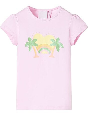 T-shirt enfant coton imprimé arc-en-ciel palmier col rond - vidaxl