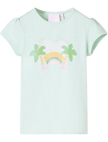 T-shirt enfant coton imprimé arc-en-ciel palmier col rond - vidaxl