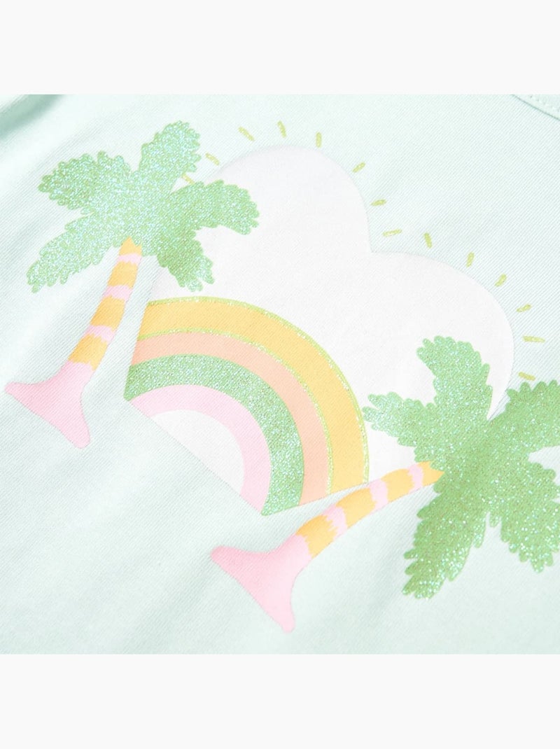 T-shirt enfant coton imprimé arc-en-ciel palmier col rond - vidaxl Vert - Kiabi