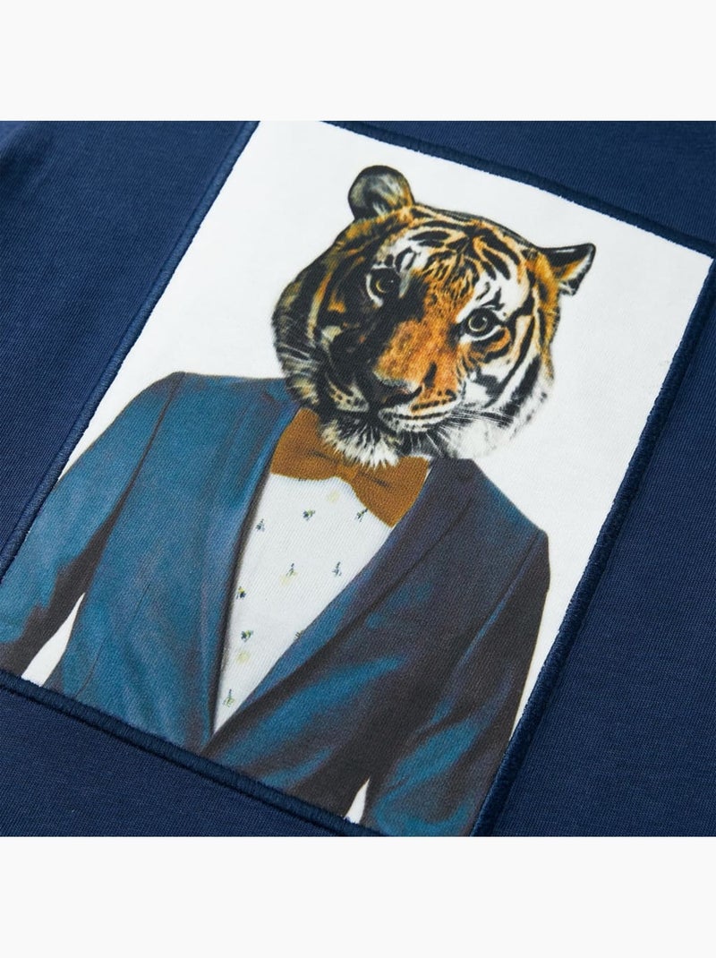 T-shirt enfant coton imprimé tigre col rond coupe droite bleu 7/8a - vidaxl Bleu - Kiabi