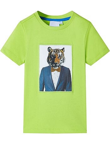 T-shirt enfant coton imprimé tigre col rond coupe droite bleu 7/8a - vidaxl