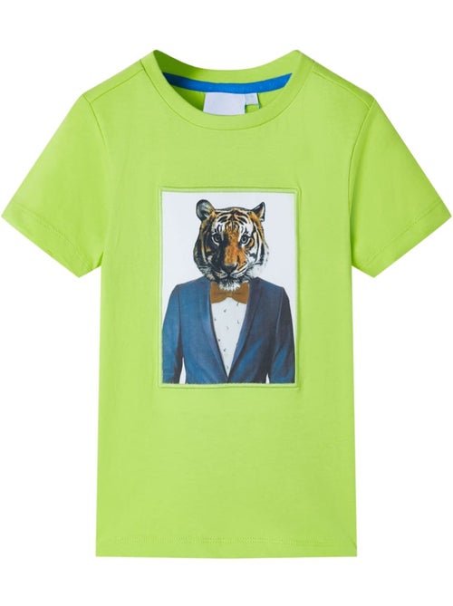 T-shirt enfant coton imprimé tigre col rond coupe droite vert 3/4a - vidaxl - Kiabi