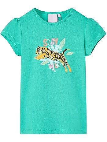 T-shirt enfant coton imprimé tigre encolure ronde manches courtes - vidaxl
