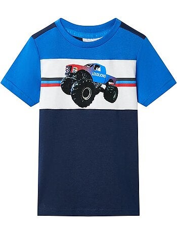 T-shirt enfant coton imprimé voiture deux tons col rond - vidaxl