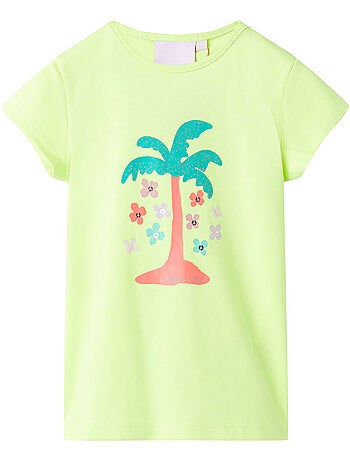 T-shirt enfant coton majoritaire imprimé arbre et fleurs col rond - vidaxl