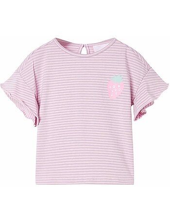 T-shirt enfant coton mix imprimé fraise manches volantées - vidaxl
