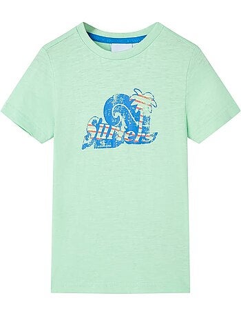 T-shirt enfant coton peigné clair col rond imprimé surfers - vidaxl
