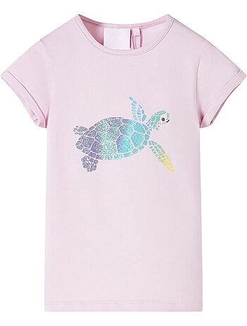 T-shirt enfant coton stretch col rond imprimé tortue scintillante - vidaxl