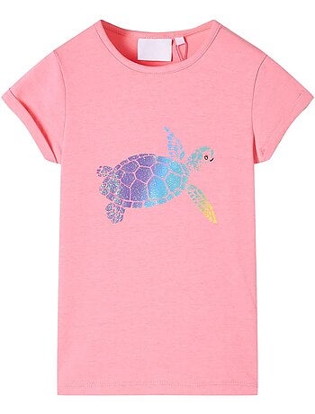 T-shirt enfant coton stretch col rond imprimé tortue scintillante - vidaxl