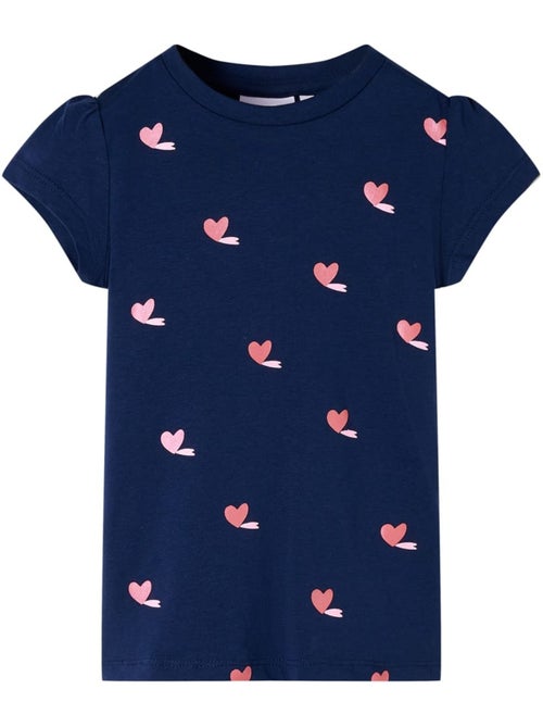 T-shirt enfant coton stretch imprimé cœurs col rond manches courtes - vidaxl - Kiabi