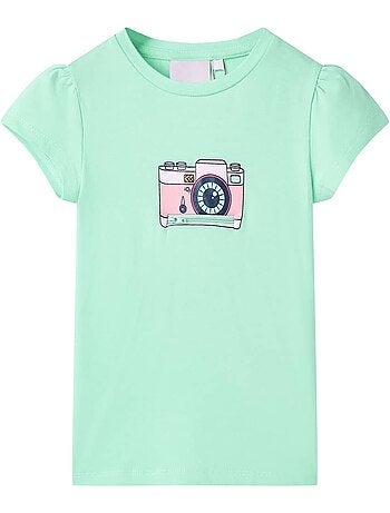 T-shirt enfant droit coton 95% élasthanne 5% imprimé appareil photo - vidaxl