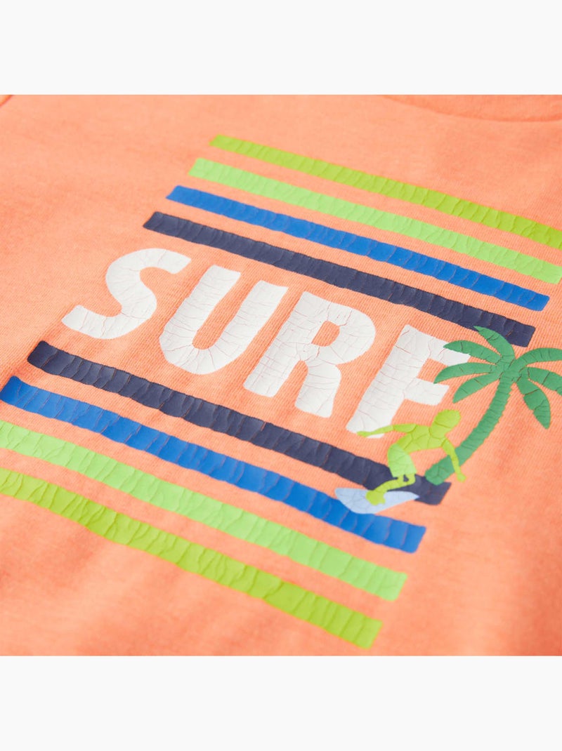 T-shirt enfant en coton 100% imprimé surf manches courtes col rond - vidaxl Orange - Kiabi