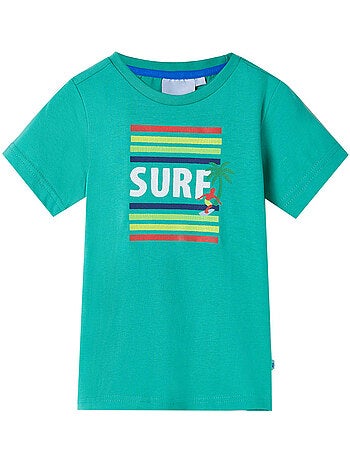 T-shirt enfant en coton 100% imprimé surf manches courtes col rond - vidaxl