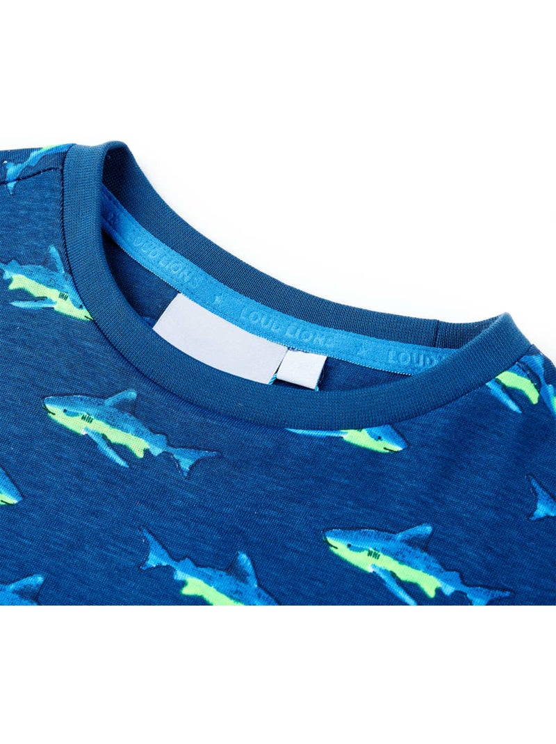 T-shirt enfant en coton col rond imprimé requin - vidaxl Bleu - Kiabi