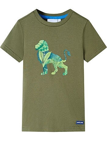 T-shirt enfant en coton imprimé lion feuillage manches courtes - vidaxl