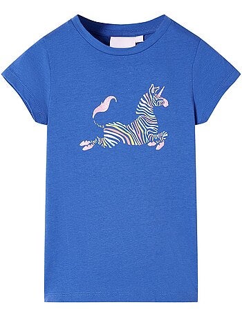 T-shirt enfant licorne en coton élasthanne imprimé poitrine bleu 7/8a - vidaxl
