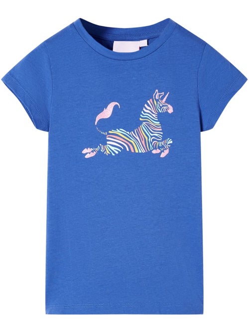 T-shirt enfant licorne en coton élasthanne imprimé poitrine bleu 7/8a - vidaxl - Kiabi