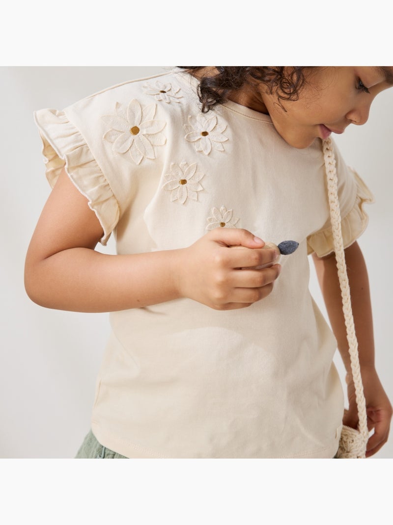 T-shirt enfant manches courtes Poésie d'été Beige - Kiabi
