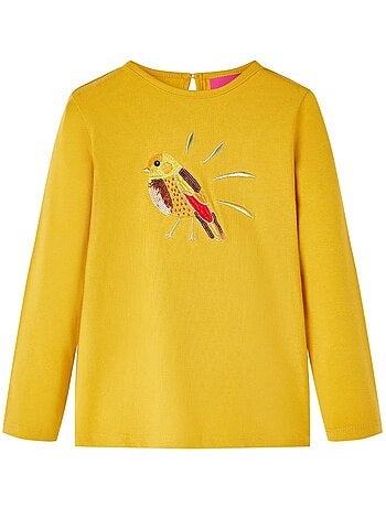 T-shirt enfant manches longues coton élasthanne motif oiseau - vidaxl