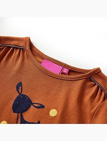 T-shirt enfant manches longues en coton vif cerf floqué - vidaxl