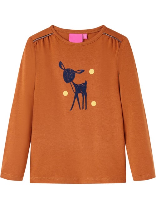 T-shirt enfant manches longues en coton vif cerf floqué - vidaxl - Kiabi