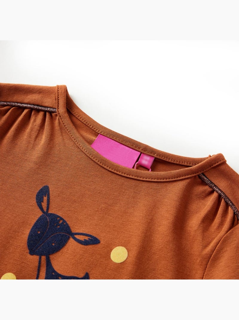 T-shirt enfant manches longues en coton vif cerf floqué - vidaxl Marron - Kiabi