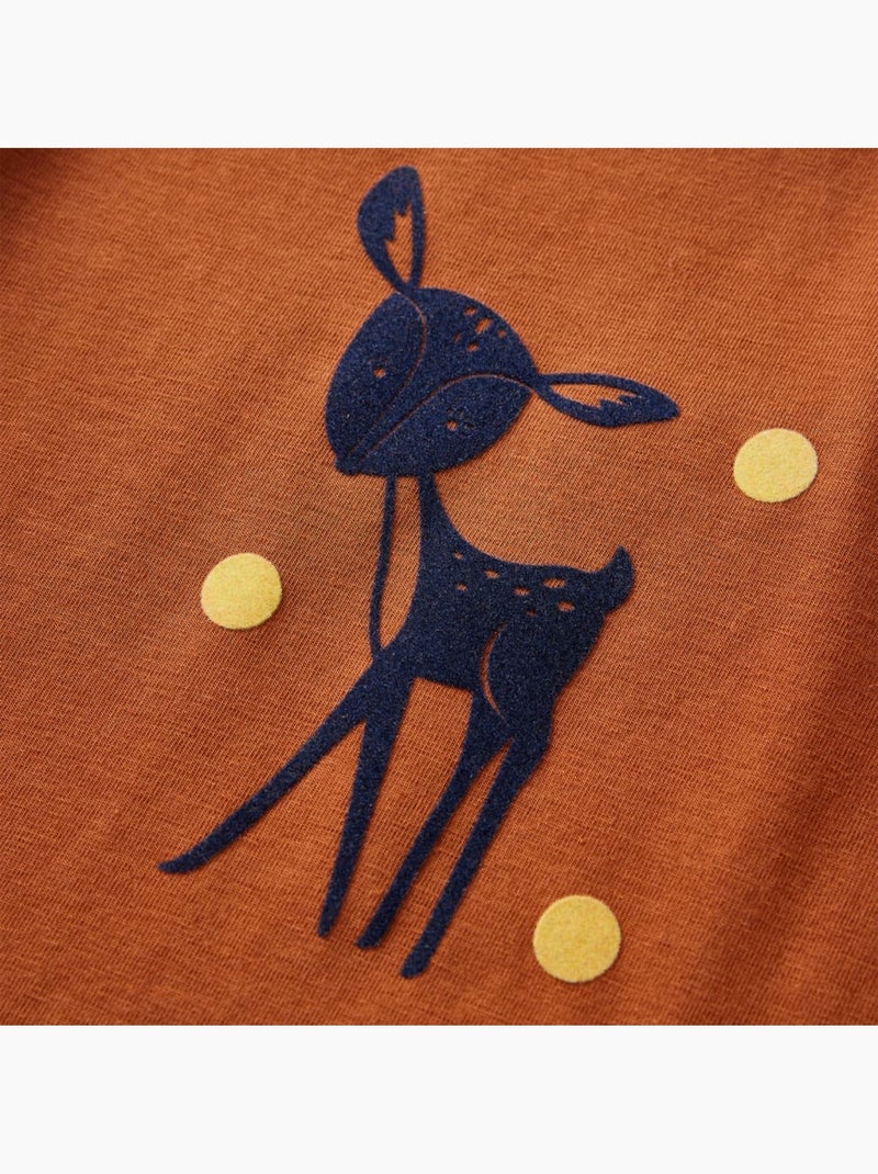 T-shirt enfant manches longues en coton vif cerf floqué - vidaxl Marron - Kiabi