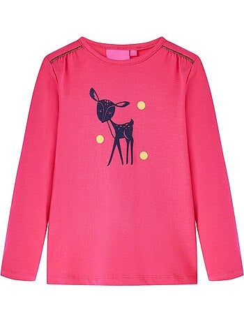 T-shirt enfant manches longues en coton vif cerf floqué - vidaxl