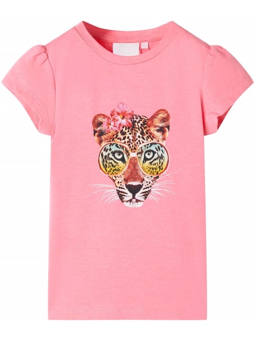 T-shirt enfant néon col rond imprimé tête de léopard - vidaxl - Kiabi