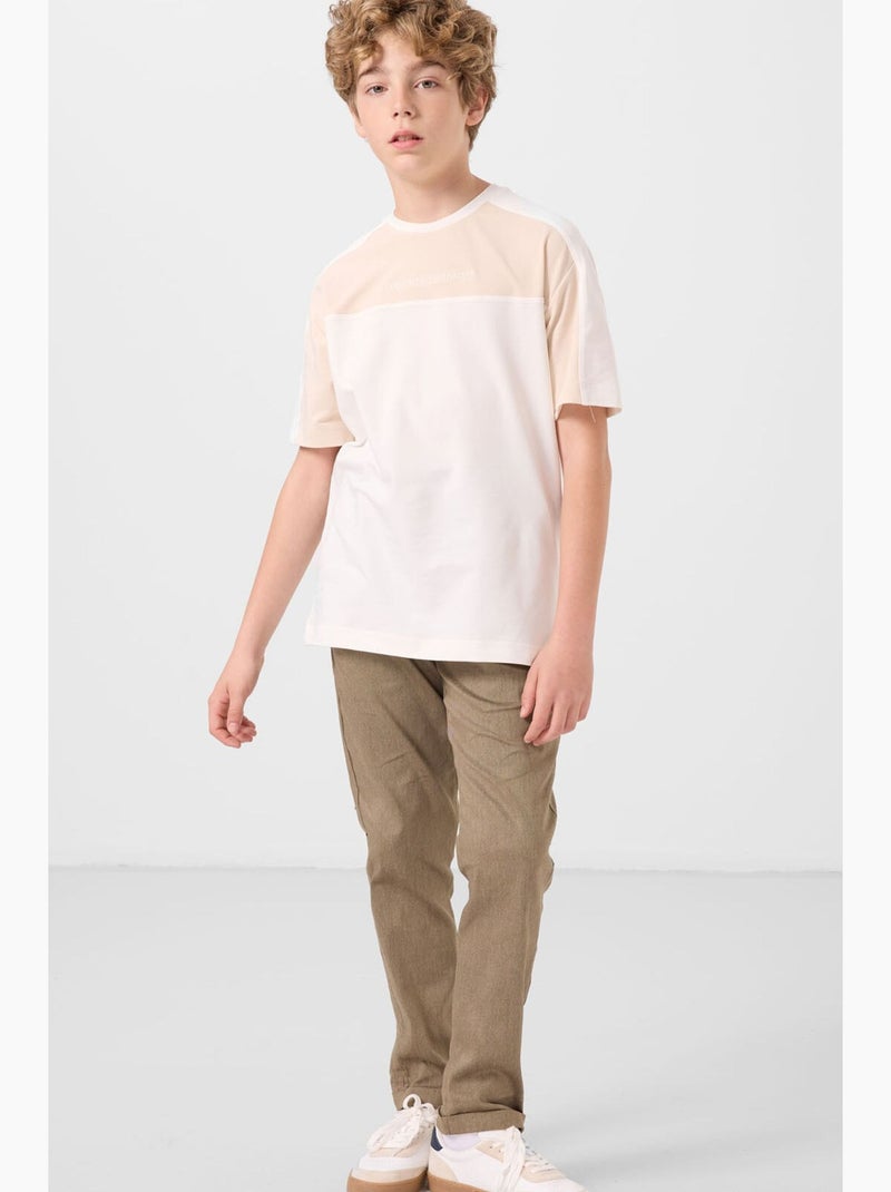 T-shirt enfant oversize col rond tommy Blanc Beige - Kiabi