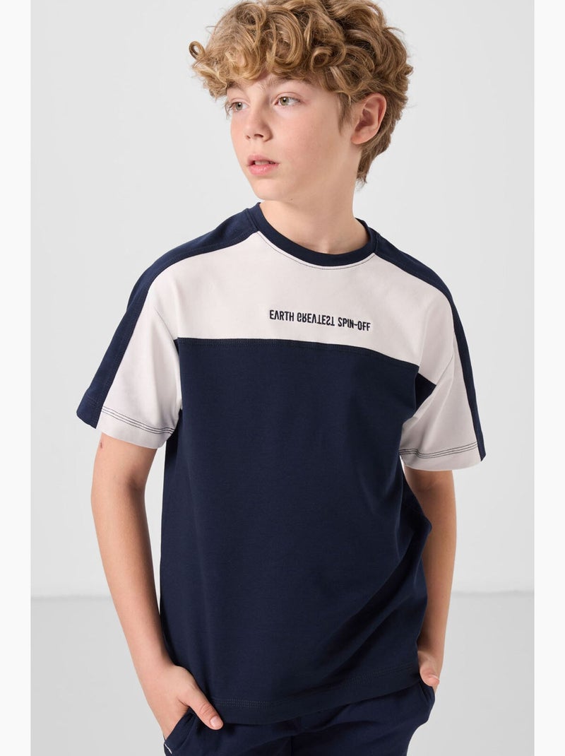 T-shirt enfant oversize col rond tommy Bleu Blanc - Kiabi
