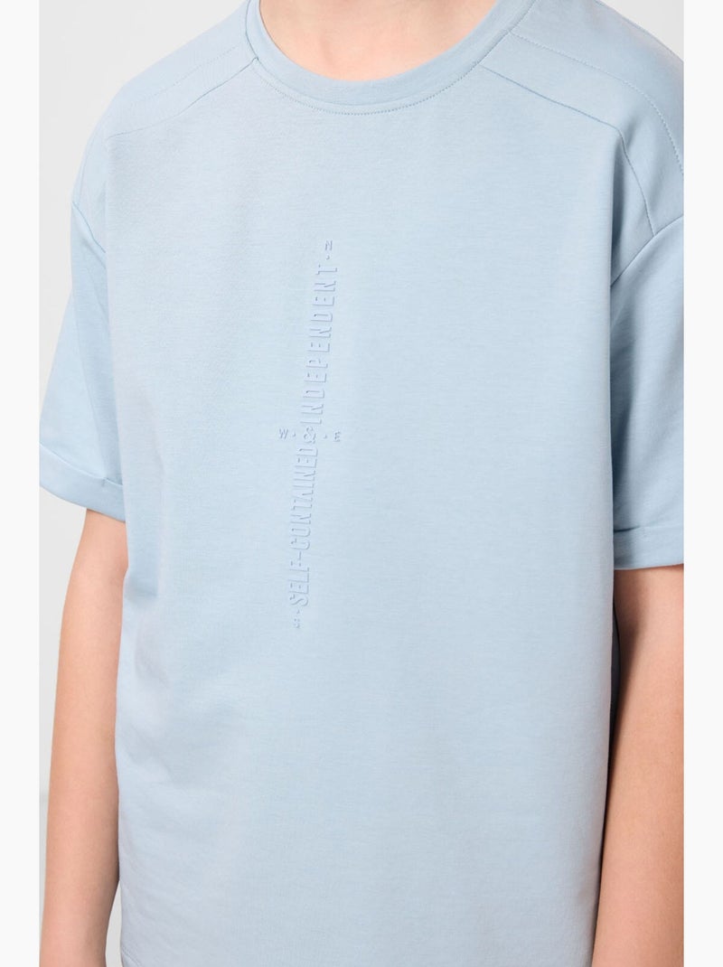 T-shirt enfant oversize col rond tommy Bleu ciel - Kiabi