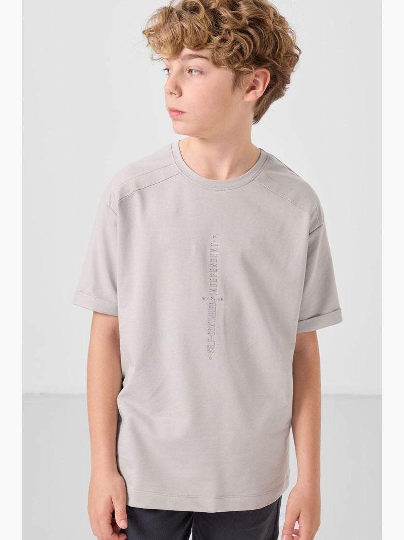 T-shirt enfant oversize col rond tommy Gris clair - Kiabi