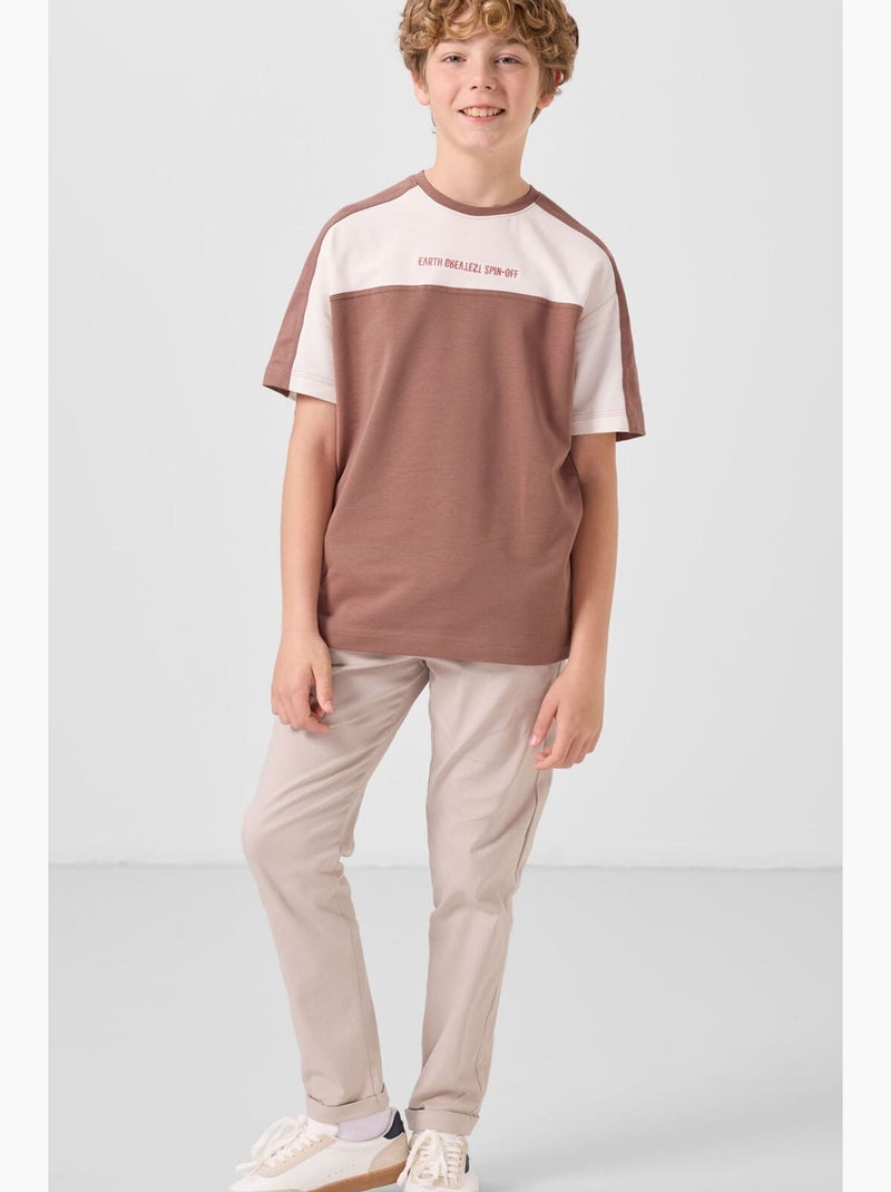 T-shirt enfant oversize col rond tommy Marron chocolat - Kiabi