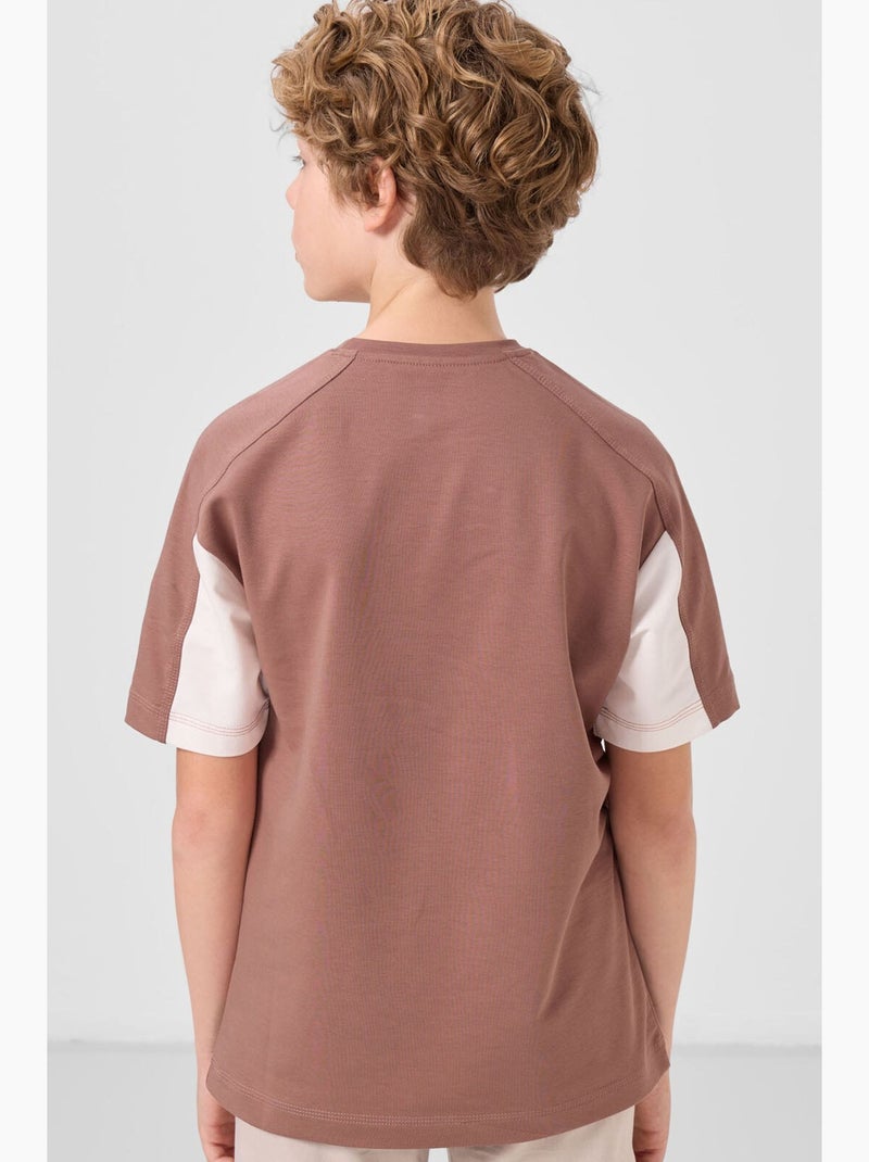 T-shirt enfant oversize col rond tommy Marron chocolat - Kiabi