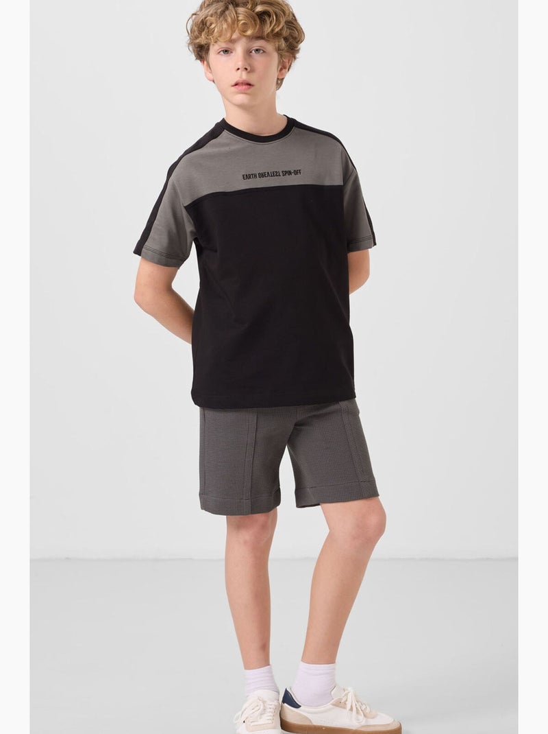 T-shirt enfant oversize col rond tommy Noir Gris - Kiabi