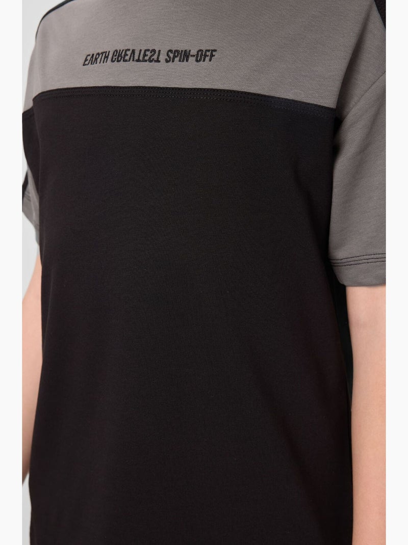 T-shirt enfant oversize col rond tommy Noir Gris - Kiabi