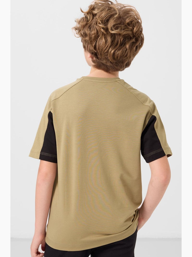 T-shirt enfant oversize col rond tommy Noir Kaki - Kiabi