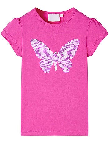 T-shirt enfant papillon à sequins col rond - vidaxl