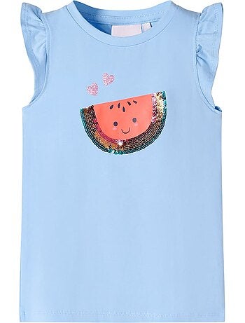 T-shirt enfants col rond à manches à volants pastèque pailletée - vidaxl
