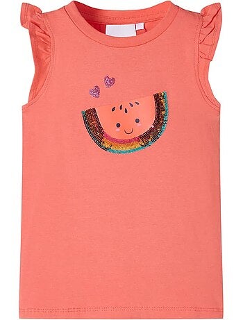 T-shirt enfants col rond à manches à volants pastèque pailletée - vidaxl