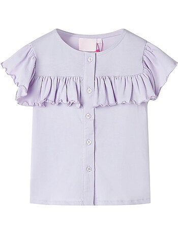 T-shirt enfants en coton à volants et boutonnage avant - vidaxl
