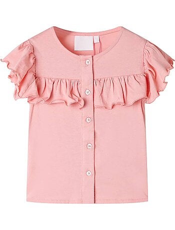 T-shirt enfants en coton à volants et boutonnage avant - vidaxl